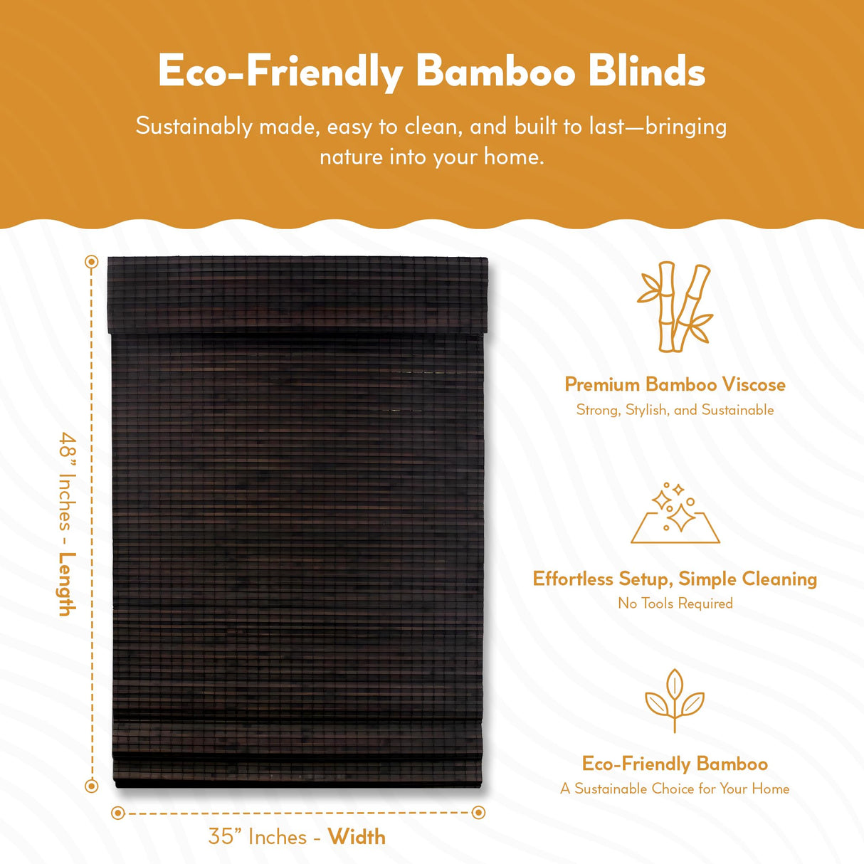 Radiance Cordless Bamboo Roman Shades for Windows - Flatweave Bamboo Blinds for Reduce Bright Light - Easy to Lift & Fold Up Window Shades - Espresso - 39 in. W x 64 in. L - (2208840E) Radiance