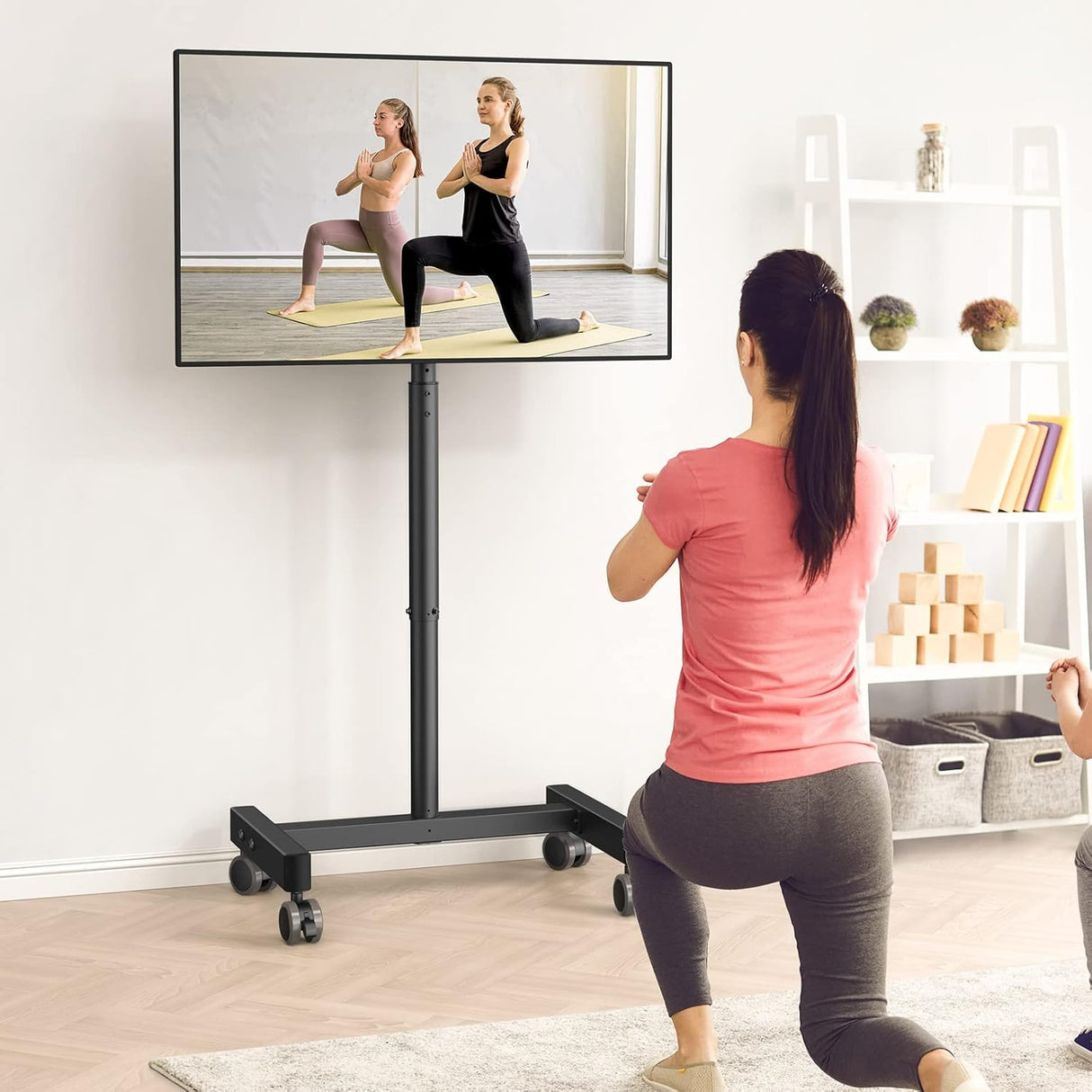 Perlegear Mobile TV Cart, Rolling TV Stand for 13-50 inch TVs with 30° Tilt Universal TV Cart for LED/LCD/OLED TV Height Adjustable Floor TV Stand Holds 44lbs Portable Monitor Stand Max VESA 200x200mm Perlegear