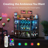 Zarler Bar Table Cabinet with Power Outlet, LED Home Mini Bar Cabinet for Liquor, Metal Wine Bar Stand with 4-Tier Storage, Easy to Assemble, Black Zarler