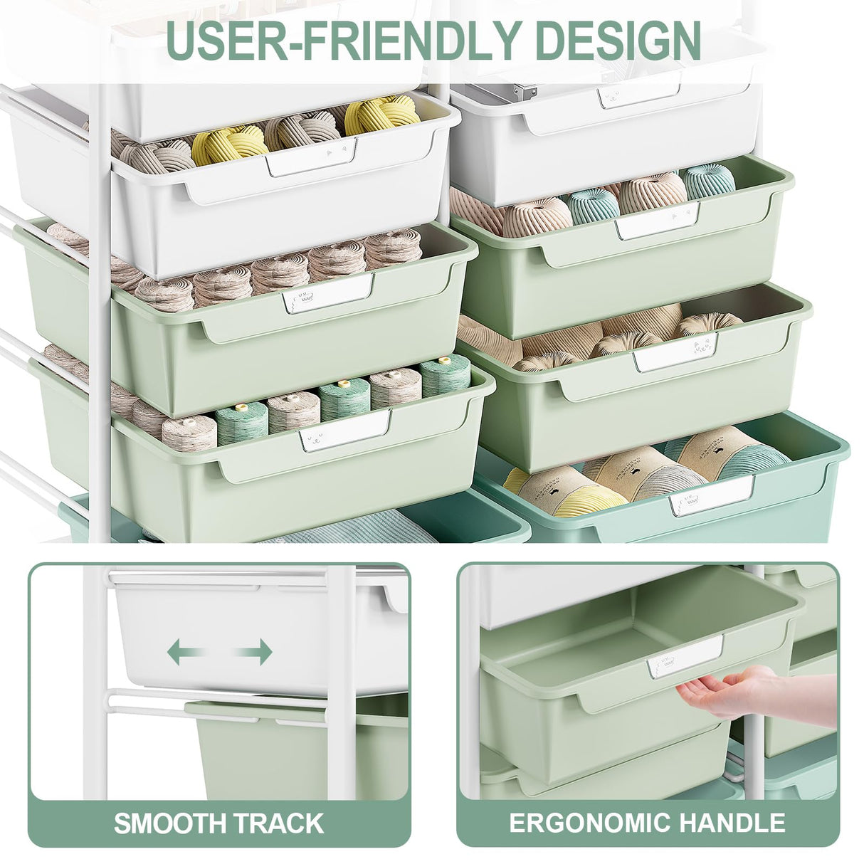 Rolling Storage Cart with 10 Large Drawers, Utility Cart with Wooden TableTop for Craft Organizers, Art Supply Storage, Home Office Organization, Cart with Wheels for Classroom, School, Green SYKIARIOL