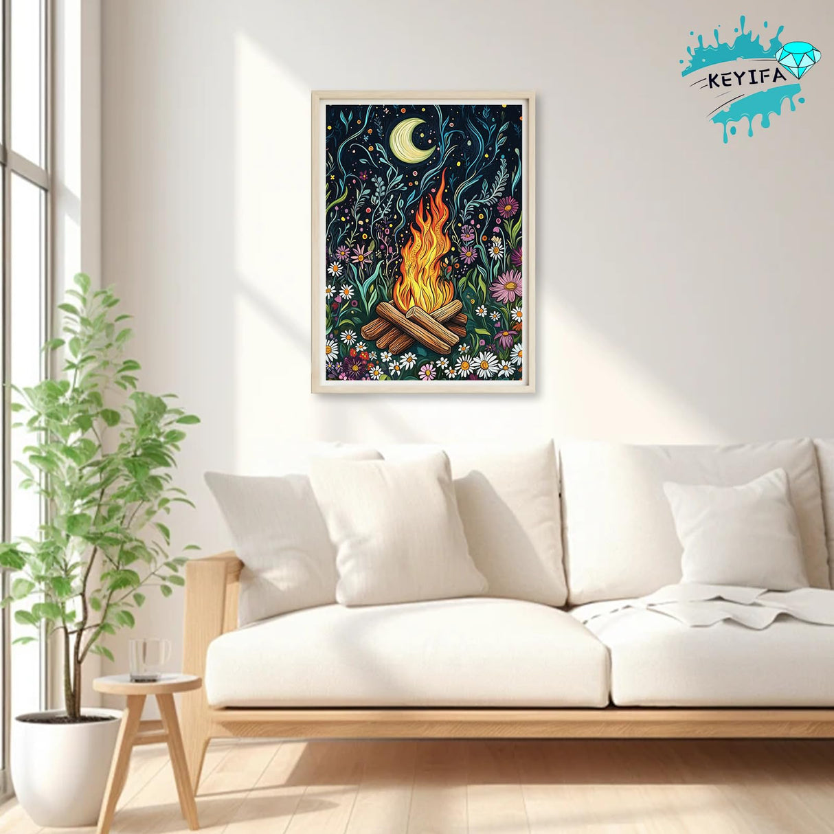 KEYIFA Diamond Painting Abstract Diamond Art Kits for Adults, 5D Round Full Drill Fire Flowers Diamond Painting Kit for Beginner, DIY Gems Art Craft for Home Wall Decor 12x16 inch KEYIFA