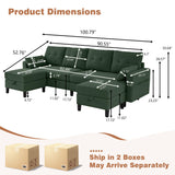 Enobala 101" Convertible Sectional Sofa, 4 Seat U Shaped Couch with Storage Ottoman and Side Pocket, Comfy Sectional Couch for Living Room, Apartment, Modern Linen Fabric Sofa Set,Green Enobala