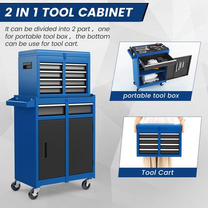 ERGOMASTER Tool Chest Heavy Duty Rolling Tool Cabinet 5-Drawer for Lockable Tool-Box & Removable Cabinet for Garage and Workshop - Blue - WoodArtSupply