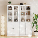 TUSY 4-Piece Large TV Stand with Bookshelves for TVs up to 75", TV Entertainment Center Media Center with Tempered Glass Doors and Shelves, TV Hutch for Living Room White (2B+2D) TUSY