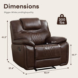 ANJ Genuine Leather Recliner Chair, Manual Reclining Chair with Ergonomic Design, Oversized Single Sofa Recliner with Soft Armrest and Flexible Footrest for Living Room,Red Brown ANJ