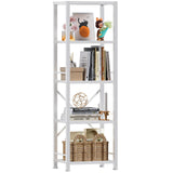 Furologee White Bookshelf 5 Tier Bookcase, Tall Narrow Bookshelves, Modern Freestanding Shelf Units, Metal and Wood Display Storage Corner Shelves Organizer for Bedroom, Living Room, Office, Bathroom Furologee