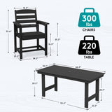 SERWALL Patio Dining Table Sets 5-Piece, Outdoor HDPE Dining Furniture Set with Umbrella Hole Cut-Out Table and 4 Chairs, All Weather Dining Set for Lawn, Garden, Backyard, Poolside, Black SERWALL