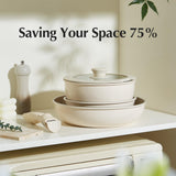 Redchef Ceramic Pots and Pans Set Non Stick, Nonstick Kitchen Cookware Sets, Non Toxic Pots and Pans Set Non Stick, PFAS PFOA & PTFE Free, Detachable Handle Pots and Pans 5 Piece, RV Cookware Redchef