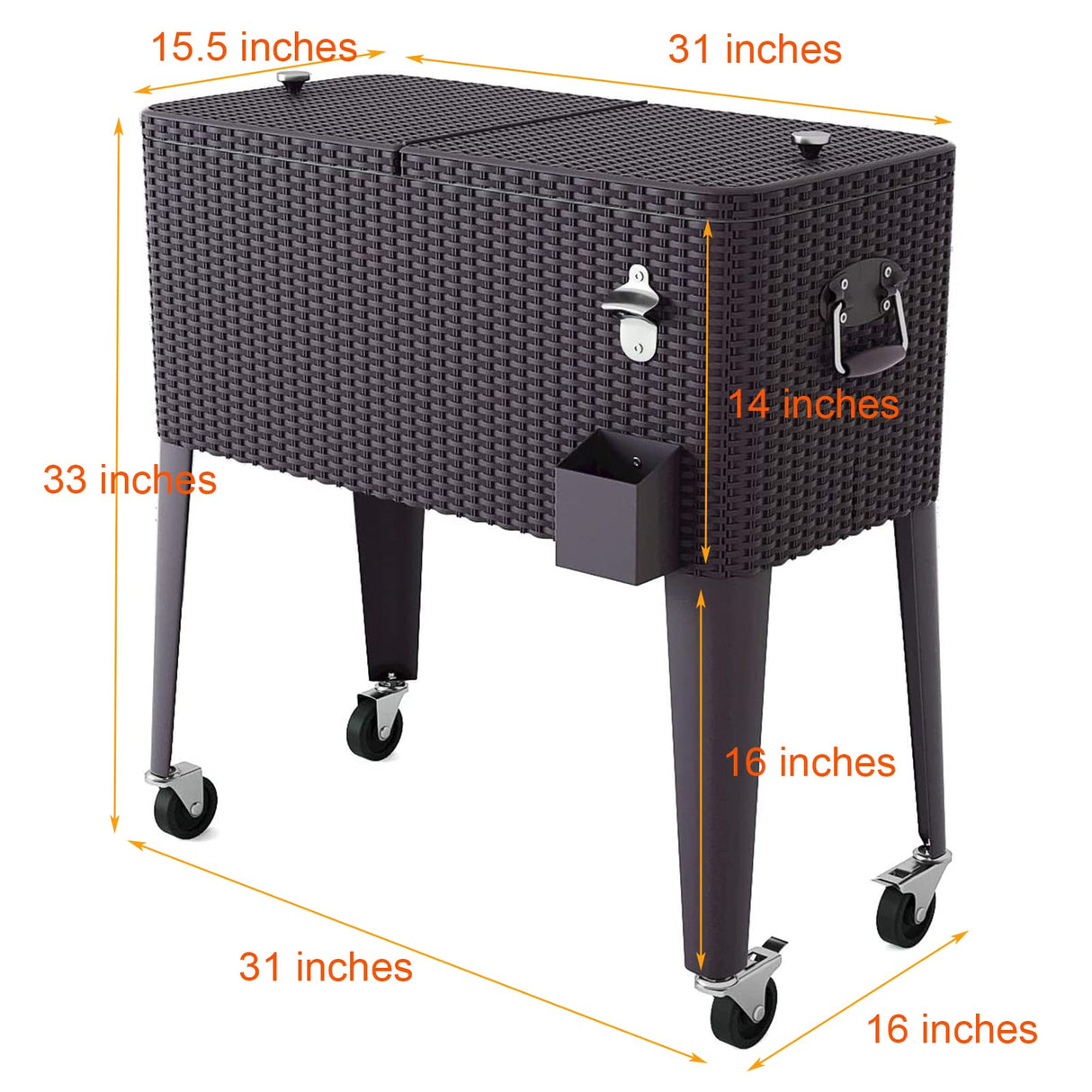 Giantex 80 Quart Rattan Rolling Cooler Cart Outdoor Patio Portable Party Drink Beverage Bar Cold Beach Chest Cart on Wheels, Brown Wicker, 32.7''(L) X18.9''(W) X43.3''(H) Giantex