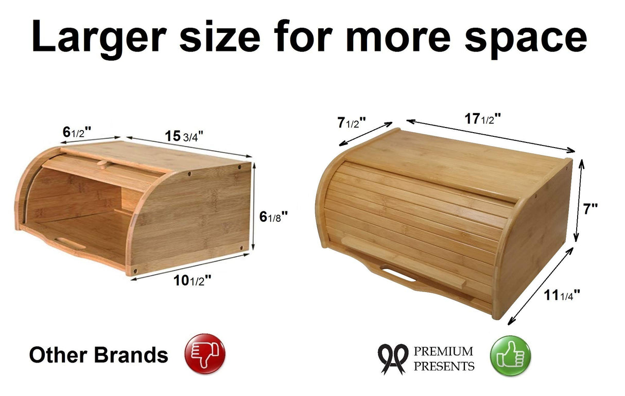 Large bread box bread basket wooden box storage boxes kitchen counter organizer, roll top breadbox. bread boxes for kitchen countertop. Bamboo wooden boxes. (Natural) PremiumPresents