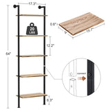 Acovy 5-Tier Rustic Wooden Ladder Shelf - Wall-Mounted Storage Rack for Living Room and Bedroom Acovy