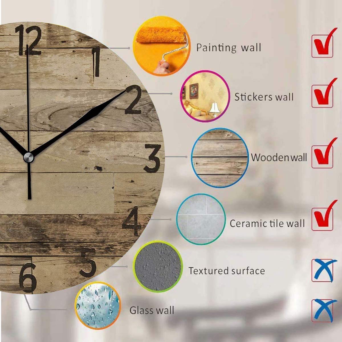 LANEABUY Decorative Wood Style Round Farmhouse Wall Clock 14 Inch Silent Non Ticking Battery Operated Home Decor Wall Clocks for Living Room, Bedroom, Kitchen LANEABUY