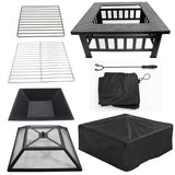 ZENY 32in Outdoor Fire Pits Outside Wood Burning Firepit Square Metal Fireplace Table Fire Bowl with Grill,Screen and Poker for Camping Bonfire Backyard BBQ ZENY