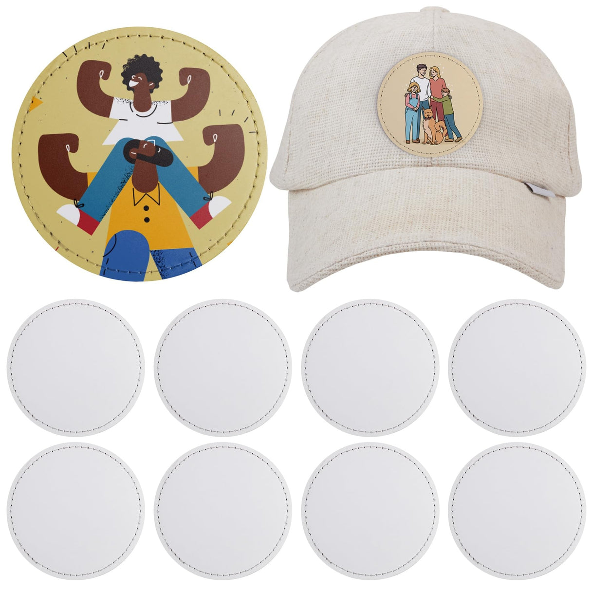 Framendino, 10 Pack Sublimation Patch Round Blank Iron on Patches Leather Hat Patches for Hat Shirt Jeans Framendino