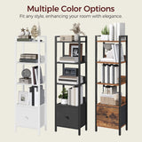 MAHANCRIS Bookshelf, 5-Tier Bookcase with Drawer, Small Book Shelf for Small Space, Storage Shelf Organizer, for Living Room, Bedroom, Study, Kitchen, Rustic Brown and Black BKHR55101 MAHANCRIS