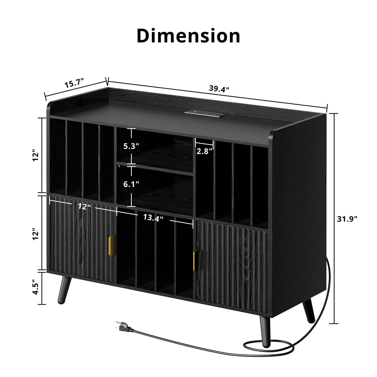 IRONCK Short Bookshelf with Cabinet, Short Bookcase with Doors, Low Bookcases with Charging Station, 2 Shelf Bookcase for Living Room, Office, Black IRONCK