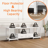 GYIIYUO TV Stand with Fabric Drawers for 55 60 65 Inches TV - Entertainment Center and Industrial TV Console Table with Open Storage Shelves for Living Room, Bedroom - 55.1" White GYIIYUO