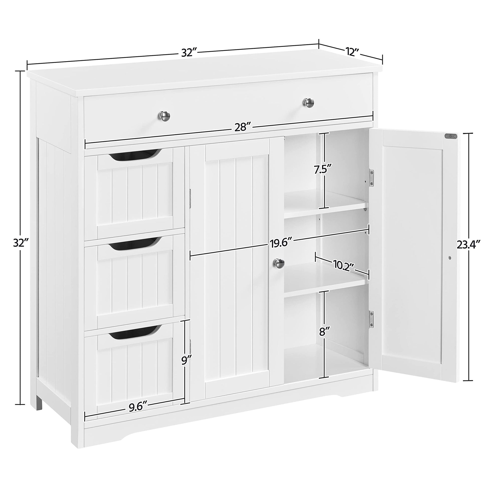 Topeakmart Bathroom Free-Standing Floor Cabinet, Practical Storage Cabinet with 4 Drawers and 2 Doors for Kitchen, Entrance Area, Living Room, Adjustable Shelves, Ample Space White - WoodArtSupply