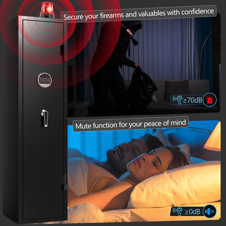 Marcree 3-5 Gun Safe, 180° Quick Access Gun Cabinet for Rifle and Pistol, Rifle Gun Safe with Inner Safe, Electronic Rifle Cabinet with Dual Alarm System, Shotgun Safe for Home Bedroom, Password Lock Marcree