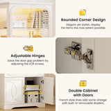 Lareth Display Cabinet with Glass Doors, 69 in Tall Bookcase with LED Lights, Glass Display Case Kitchen Pantry Cabinet, 5 Tier Curio Storage Cabinet for Living Room, Home Office, White Lareth