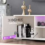 HaiQiwawo LED TV Stand for 75 Inch TV, High Gloss White 75 Inch TV Console Table, Modern Mirrored Entertainment Center with Storage Drawers and Lights for Living Room Gaming Room and Bedroom HaiQiwawo