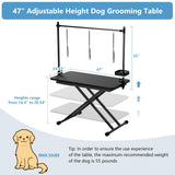 ROOMTEC 47 Inch Dog Grooming Table,Adjustable Height Pet Grooming Table,with Tool Organizer, Anti Slip Tabletop,Easy to Move ROOMTEC