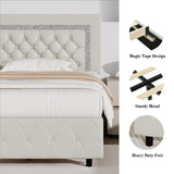 Twin Bed Frame with Diamond Tufted Headboard, Faux Leather Upholstered Bed with Wooden Slats Support, No Box Spring Needed, Mattress Foundation, Easy Assembly, Cream BarnFurin