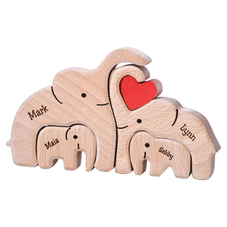 Personalized Wooden Bear Family Puzzles 1-8 Names Customizable Wooden Puzzle Home Table Decor Gift for Dad Mom Couple (Elephants) Daysilia