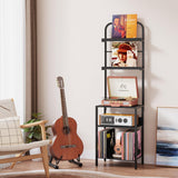 Homsorout Record Player Stand with Vinyl Storage - 5-Tier Turntable Table with Adjustable Feet, Metal & Wood Cabinet - Console Organizer Display Shelf for Living Room, Apartment Homsorout
