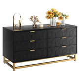 IDEALHOUSE Black 6 Drawer Dresser with Wide Storage, Wood Dresser Chest Organizer with Metal Legs, Modern Dressers & chests of Drawers for Bedroom, Living Room, Hallway IDEALHOUSE