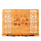 MEGREZ Book Stand for Reading (13.2 x 9.4 inch) Bamboo Cookbook Stand Holder for Kitchen, Adjustable Book Holder Stand for Tablet/Textbook Holder/Hollow Bookrest Stand, Butterflies MEGREZ