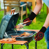 OURCAMP BBQ Gloves, 1472 Degree F Heat Resistant Grilling Gloves Silicone Non-Slip Oven Gloves Long Kitchen Gloves for Barbecue, Cooking, Baking, Cutting (Red) OURCAMP