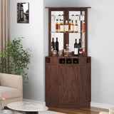VEVOR Corner Industrial Bar Cabinet, Wine Table for Liquor & Glasses, Sideboard Buffet Cabinet with Glass Holder, Freestanding Farmhouse Wood Coffee Bar Cabinet for Living Room, Home Bar, Black Walnut VEVOR
