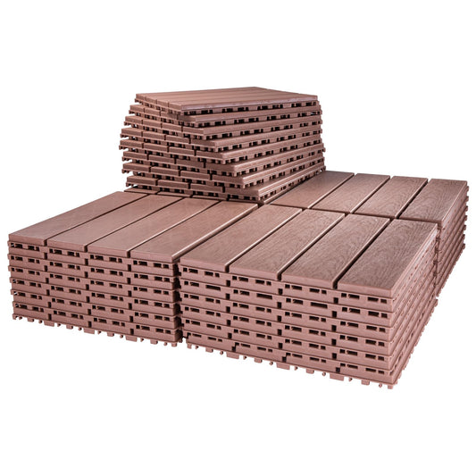 Spurtar Deck Tiles Interlocking Outdoor All Weather, 36 Pack (11.3"x11.3") 31.68 sqft, Plastic Interlocking Deck Tiles All Weather Use, Patio Floor Decking Tiles for Balcony Backyard, Brown - WoodArtSupply