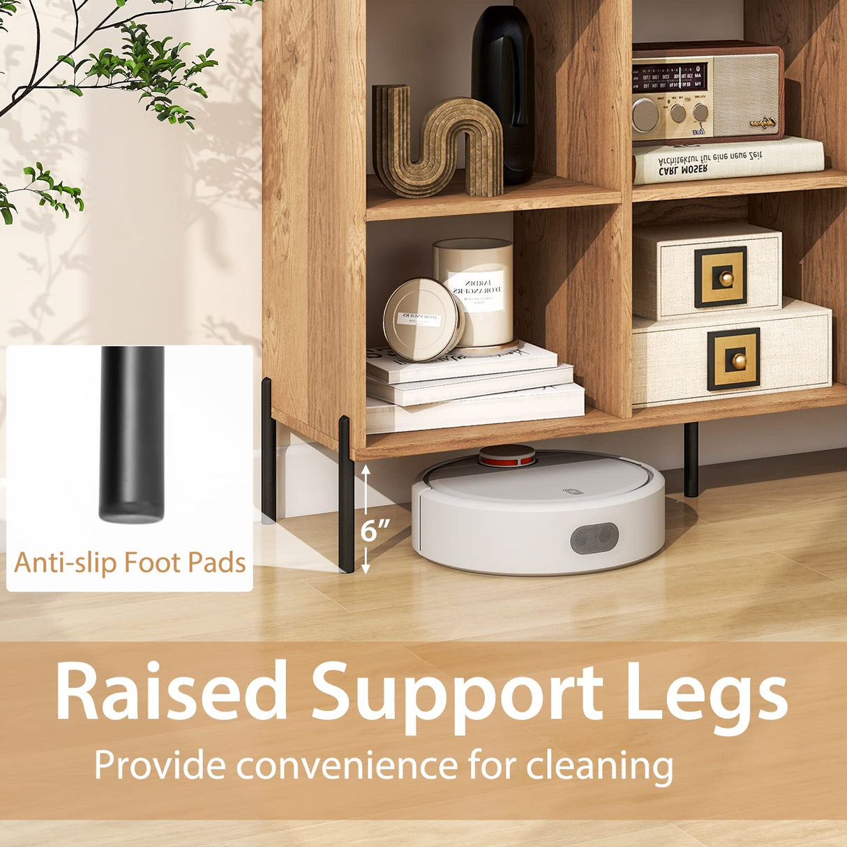 Tangkula 6-Cube Adjustable Bookcase with Metal Legs and Anti-Tip Safety Features in Natural Finish Tangkula