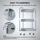 3-Tier Kitchen Cart Multifunctional Rolling Utility Cart with Lockable Wheels，Storage Craft Art Cart Trolley Organizer Serving Cart Easy Assembly for Office, Bathroom, Kitchen, Classroom（silvery-grey） MAX Houser