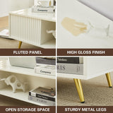 COSVALVE 41.3IN LED White Coffee Tables for Living Room with 16 Colors LED Lights, Modern Minimalist Coffee Table with Fluted Panel, Rectangle Center Table Game Table COSVALVE