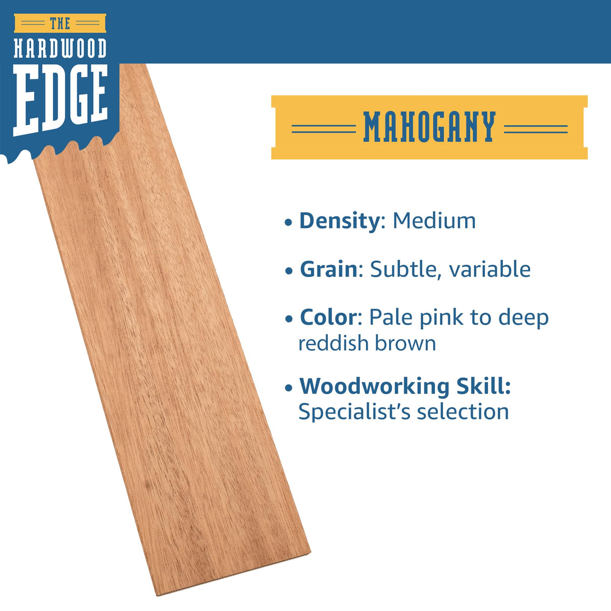 The Hardwood Edge Mahogany Hardwood Planks - 4-Pack Mahogany Wood for Unfinished Wood Crafts - 1/8’’ (3mm) 100% Pure Hardwood - Laser Engraving THE HARDWOOD EDGE