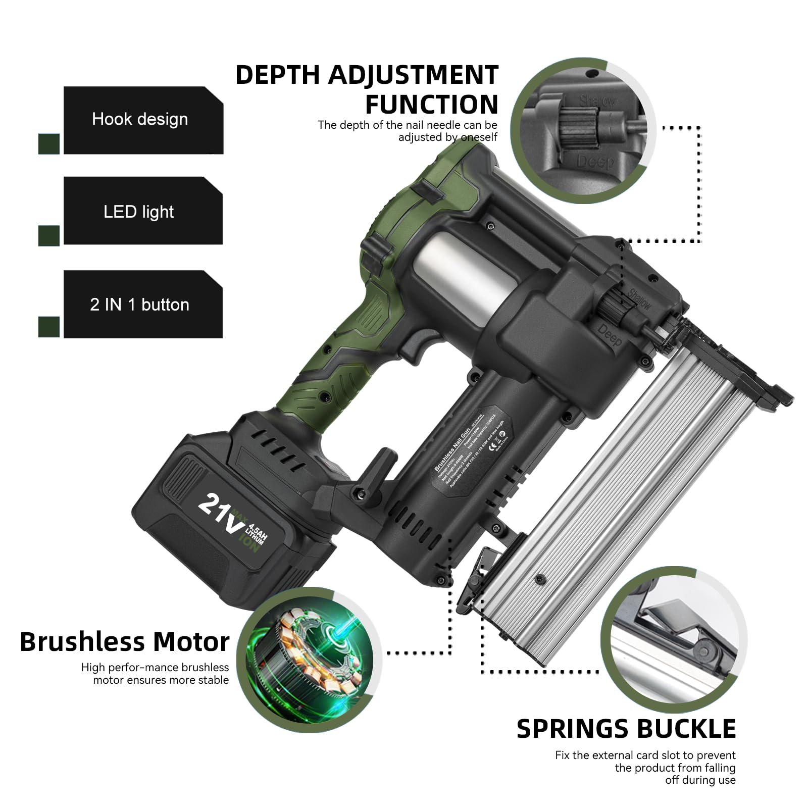 Prostormer Cordless Brushless Brad Nailer, 2 in 1 Nail Gun Staple Gun Kit with 4.5Ah Lithium-Ion Battery and Charger, 18 Gauge Stapler for Woodworking, Home Renovation, Upholstery, DIY - WoodArtSupply