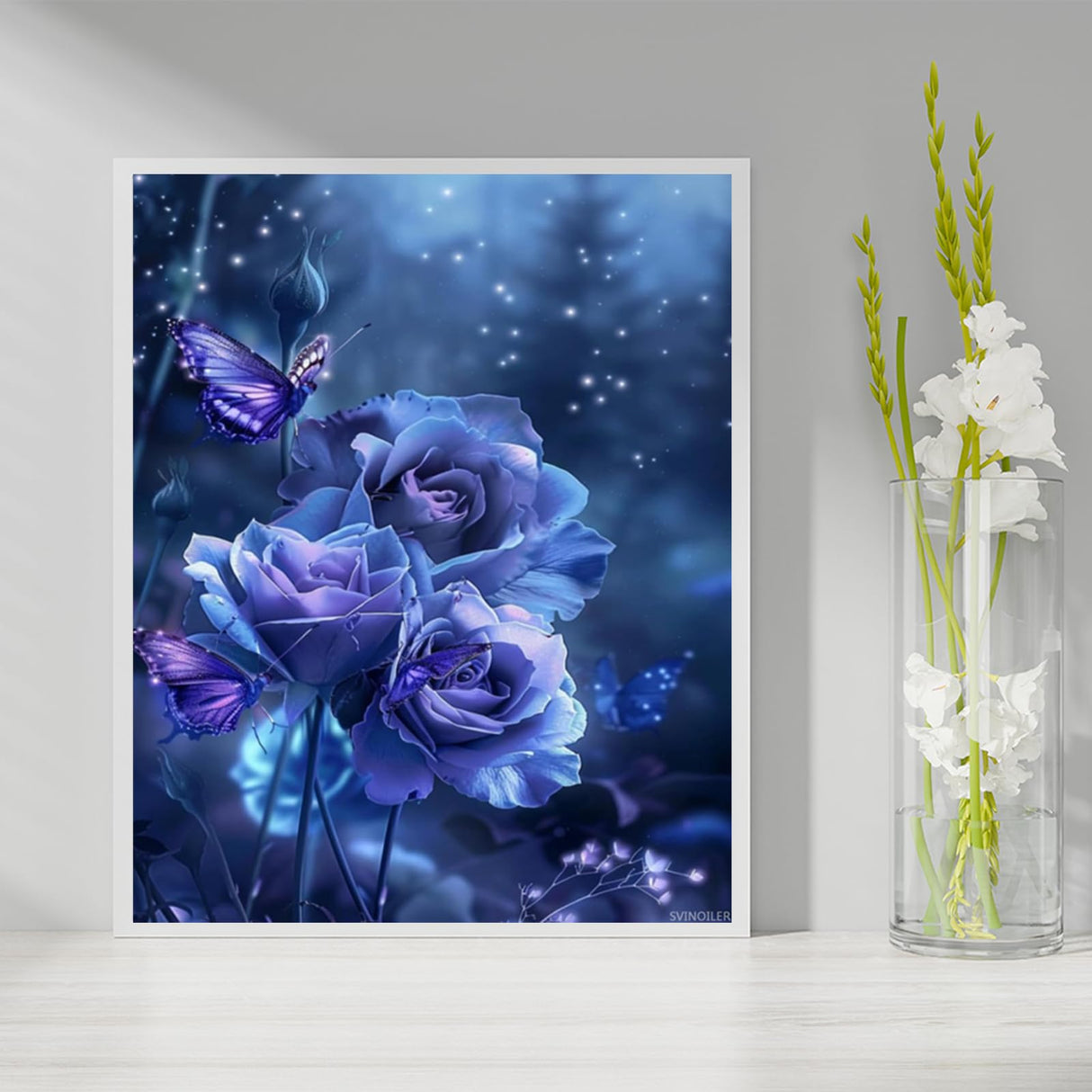 SVINOILER Blue Rose Paint by Numbers Kit for Adults, Paint by Number on Canvas, Abstract Art Digital Oil Painting Kits Suitable for Home Wall Decoration Gift 20"x16" SVINOILER