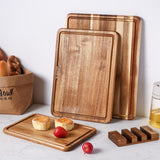 YUSOTAN Wood Cutting Board Set of 3 for Kitchen, Acacia Wooden Cutting Boards, Thick Chopping Board with Deep uice Groove Butcher Block, Wooden Trays for Meat, Fruit and Cheese YUSOTAN