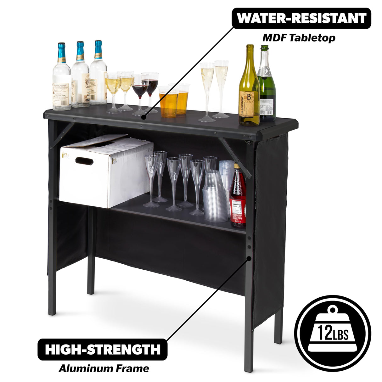 GoBar Portable Bar Table for Events - Pop Up Mobile Bartending Station with Travel Carrying Case - 3 Skirts GoPong
