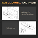 HOMCOM 60" Electric Fireplace Recessed and Wall Mounted with Remote Control, 1500W Fireplace Heater with 8H Timer, Adjustable Flame Color and Brightness, Log and Crystal HOMCOM