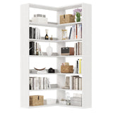 4 EVER WINNER Corner Book Shelf with LED Lights, 71” Corner Bookshelf for Living Room, Study Room, Wooden Storage Display Industrial l Shaped Bookshelf, White 4 EVER WINNER