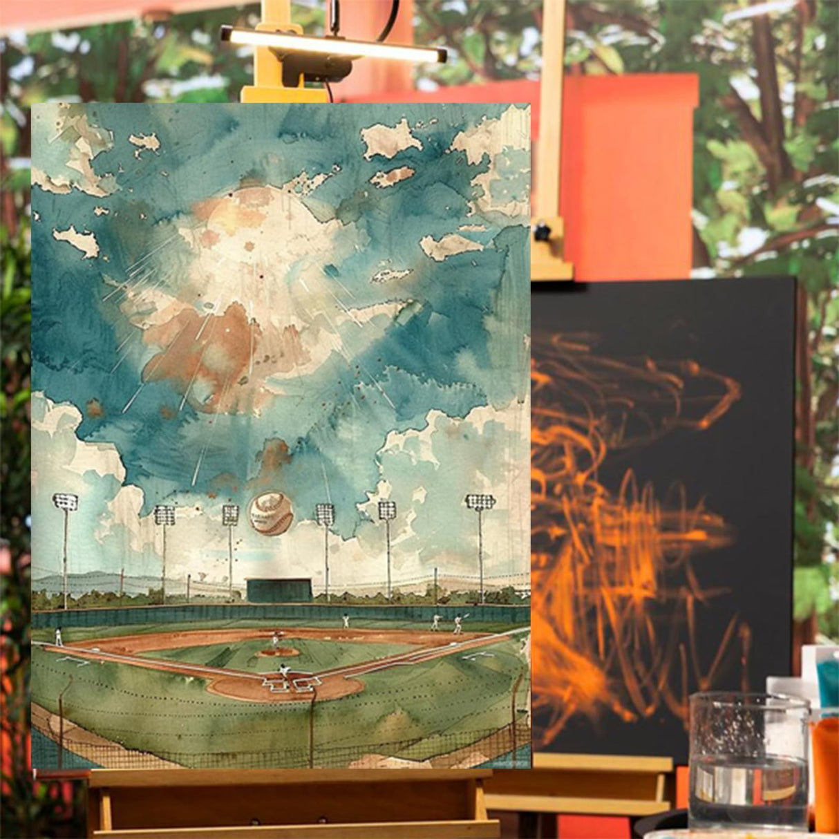 HMDIIMGE Interesting Baseball Diamond Painting Kits for Adults, Ball Sport Diamond Painting Art Kit for Adult, 5D Gem Diamond Art Painting for Relatives and Friends Home Wall Decor Gifts 12x16 Inch HMDIIMGE