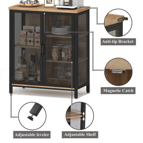Rustic Vintage Oak Coffee Bar Cabinet with Versatile Storage for Home BON AUGURE
