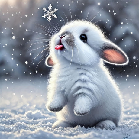 GXGLLPZBY Winter Cute Rabbit Diamond Paintings Kits for Beginners, Snowy Landscape Diamond Arts Kits for Adults, 5D DIY Full Drill Bunny Paint by Diamond Gem Art for Home Wall Decor 13.8x13.8 Inch GXGLLPZBY