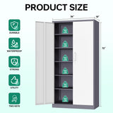 Letaya Metal Storage Cabinet with Lock Door and 5 Shelves,6 Tier Steel Garage Tool Cabinet for Home Office Utility Room 72" H X 36" W X18 D (White Gray) Letaya