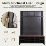 Merax Wood Rustic Hall Tree Entryway Bench with 6 Hooks and Adjustable Shelves, Farmhouse Mudroom Versatile Coat Racks with 16 Open Compartments, Entrance Organizer for Hallway Black Merax