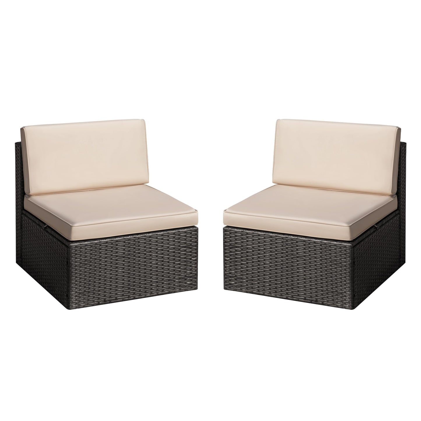 Greesum 2 Piece Patio Conversation Set Wicker Rattan Furniture Outdoor Sofa with Cushions,Pillows and Glass Table for Porch,Lawn and Yard, Beige - WoodArtSupply